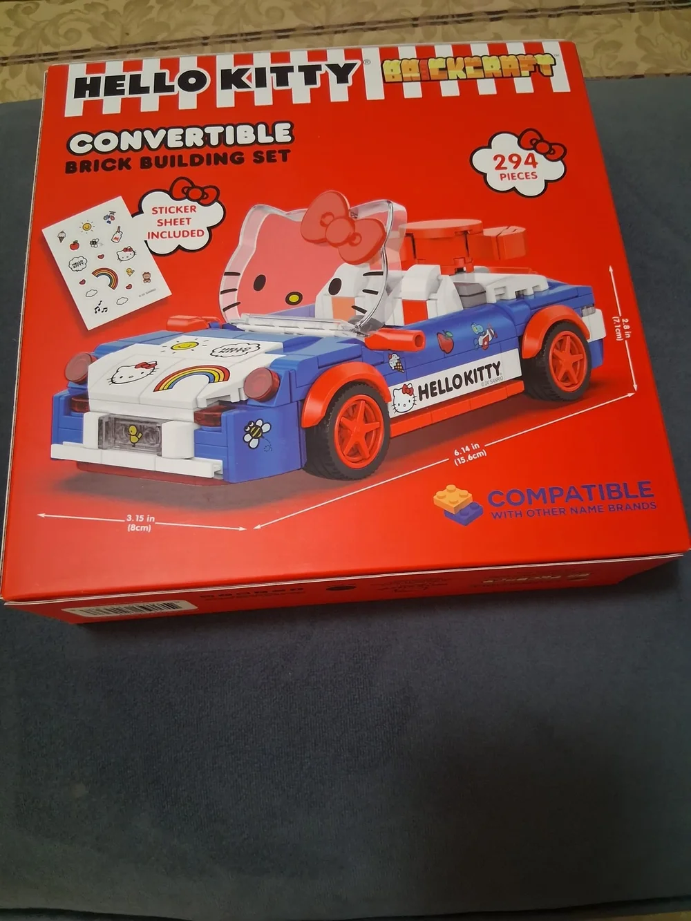 Hello Kitty Blue, Red & White Convertible Brick Car Building Set